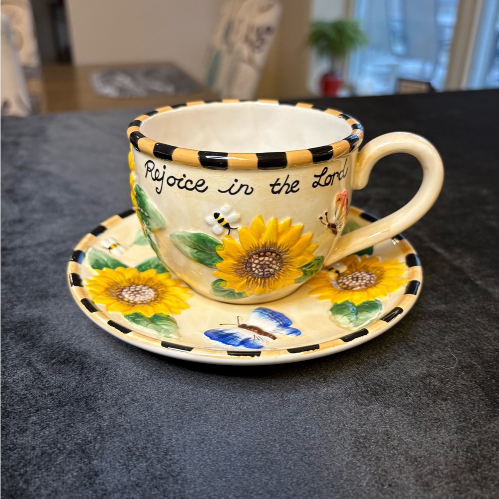Collectible Ceramic Teacup and Saucer Set “Rejoice In The Lord” - Picture 1 of 9